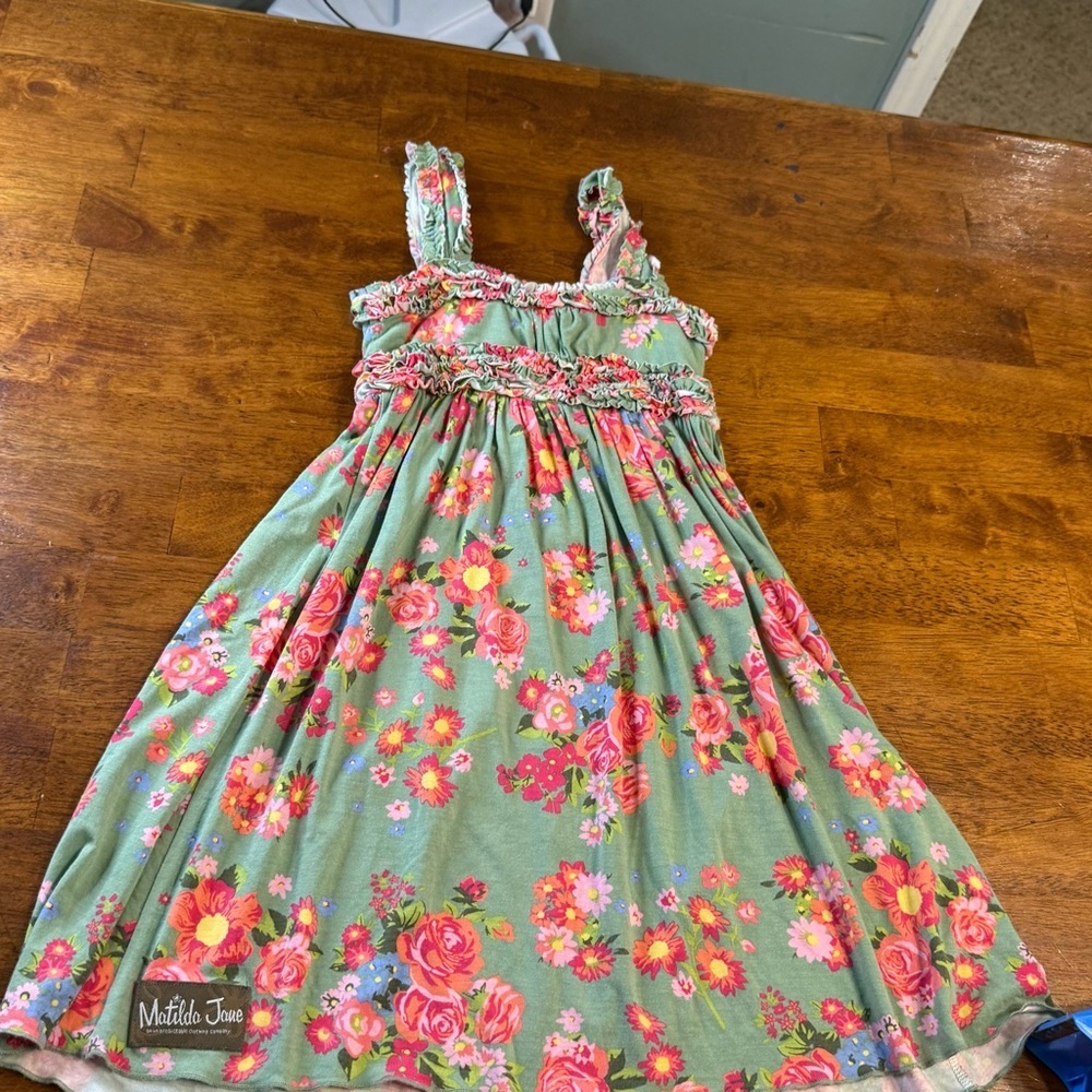 Matilda Jane Island Emilia Dress Kids Size 8 Pink Green Floral Ruffle - Picture 6 of 7